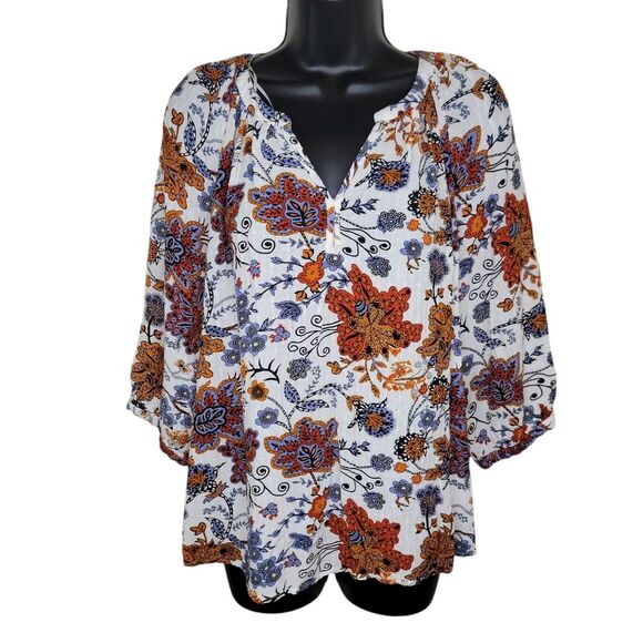 Christian Siriano Floral Bohemian Peasant Top Blouse Size 1x - Picture 1 of 6